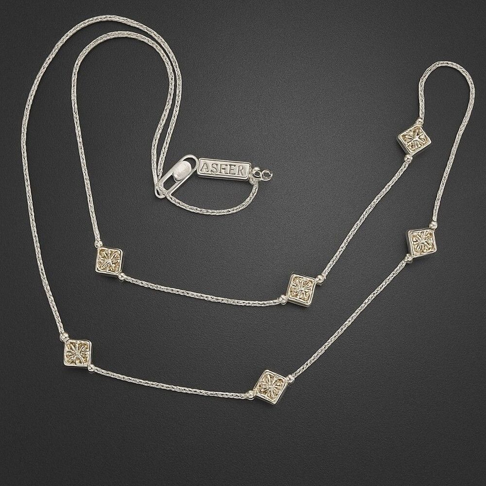 Napier Vintage Silver Tone Necklace 24" Diamond Shape Bead Accents Lobster Clasp